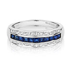 9ct White Gold Sapphire and Diamond Band Ring 0.760+0.090 CT