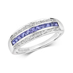 9ct White Gold Tanzanite and Diamond Band Ring 0.760+0.090 CT