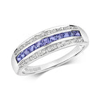 9ct White Gold Tanzanite and Diamond Band Ring 0.760+0.090 CT