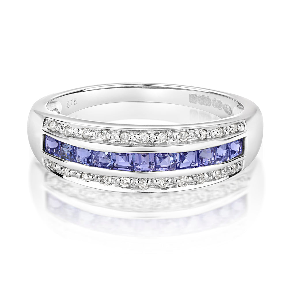 9ct White Gold Tanzanite and Diamond Band Ring 0.760+0.090 CT