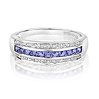 9ct White Gold Tanzanite and Diamond Band Ring 0.760+0.090 CT