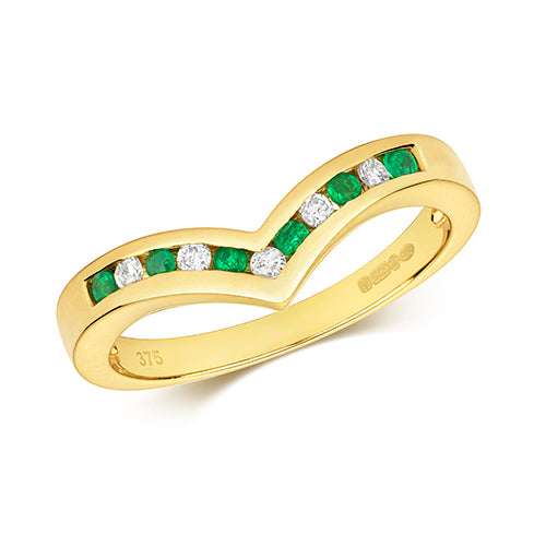 9ct Yellow Gold Emerald and Diamond Dress Ring 0.24 CT