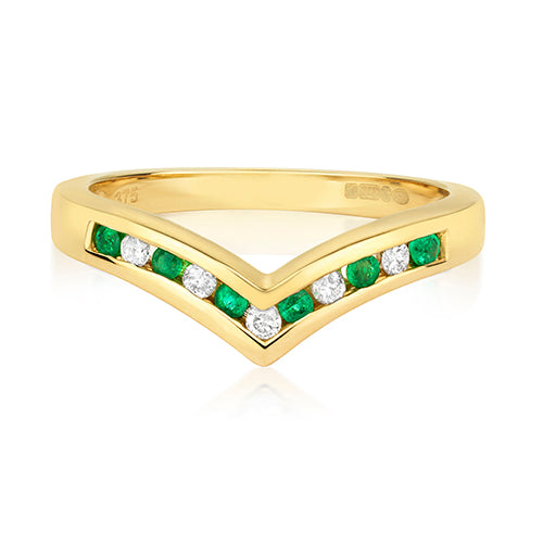 9ct Yellow Gold Emerald and Diamond Dress Ring 0.24 CT
