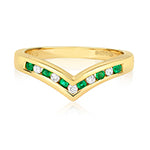 9ct Yellow Gold Emerald and Diamond Dress Ring 0.24 CT