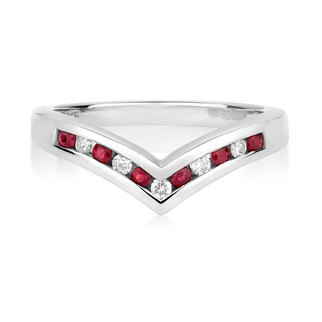 9ct White Gold Ruby and Diamond Dress Ring 0.28 CT