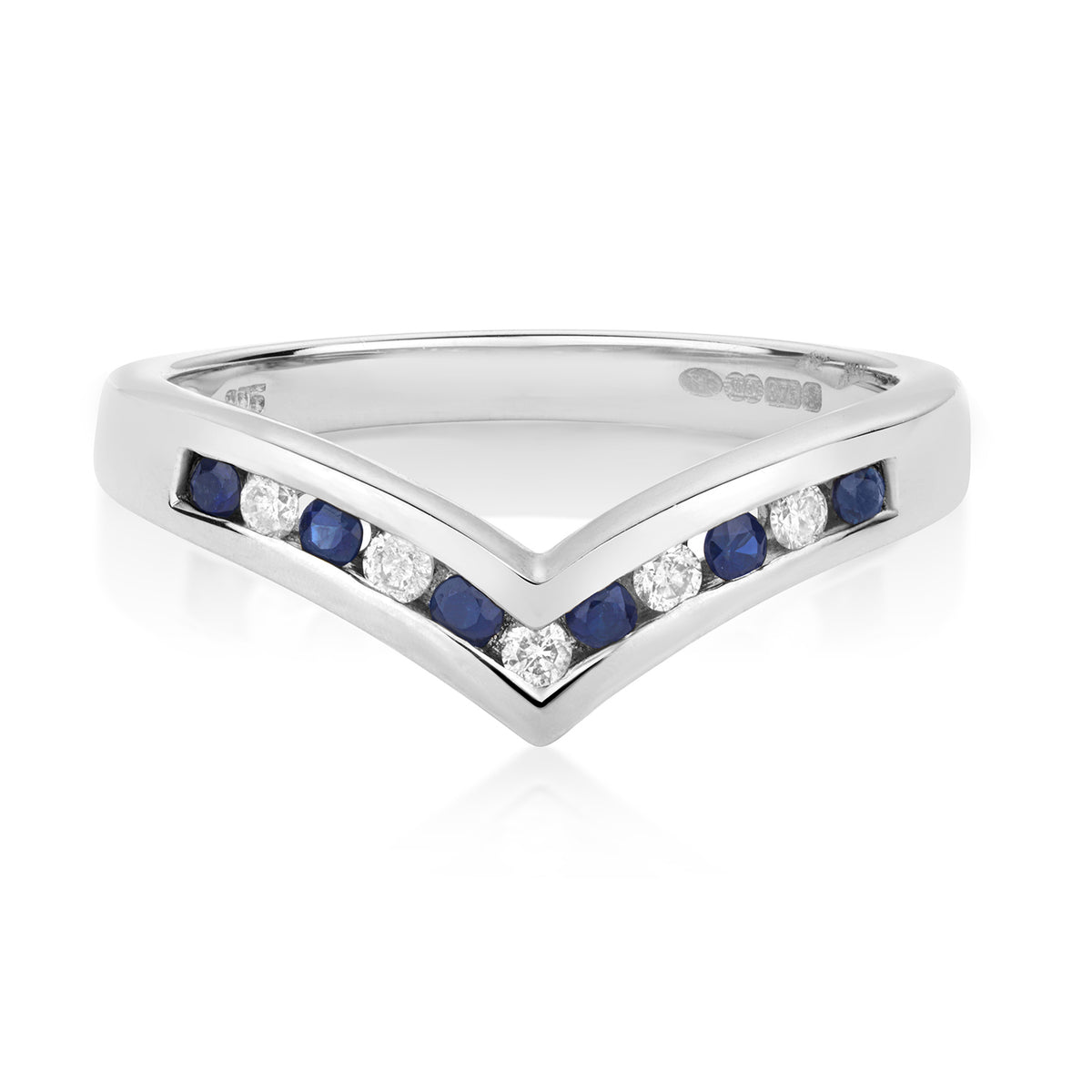 9ct White Gold Sapphire and Diamond Dress Ring 0.28 CT