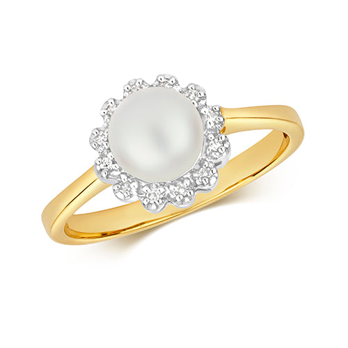 9ct Yellow Gold Diamond and Pearl Dress Ring 0.04 CT