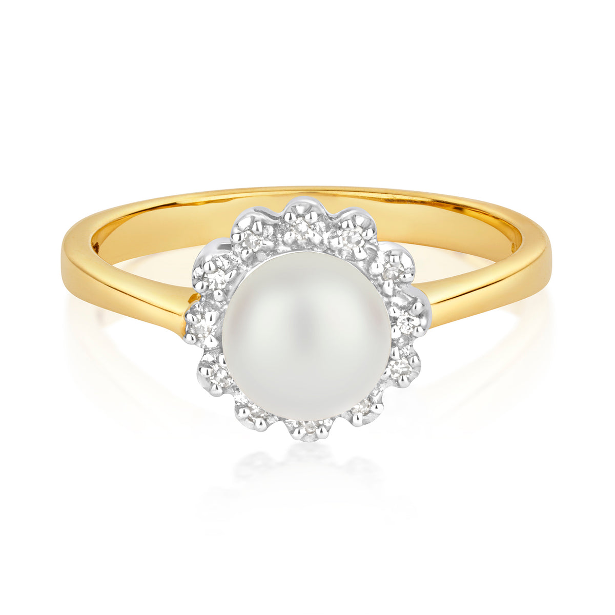 9ct Yellow Gold Diamond and Pearl Dress Ring 0.04 CT