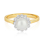 9ct Yellow Gold Diamond and Pearl Dress Ring 0.04 CT