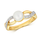 9ct Yellow Gold Diamond and Pearl Dress Ring 0.03 CT