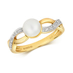 9ct Yellow Gold Diamond and Pearl Dress Ring 0.03 CT