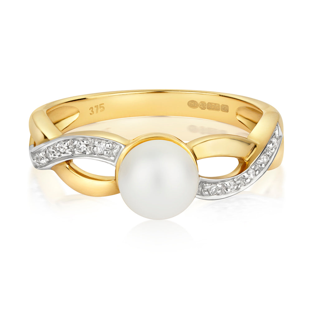 9ct Yellow Gold Diamond and Pearl Dress Ring 0.03 CT