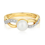 9ct Yellow Gold Diamond and Pearl Dress Ring 0.03 CT