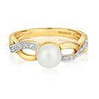 9ct Yellow Gold Diamond and Pearl Dress Ring 0.03 CT
