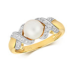 9ct Yellow Gold Diamond and Pearl Dress Ring 0.04 CT