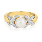 9ct Yellow Gold Diamond and Pearl Dress Ring 0.04 CT
