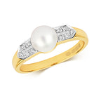 9ct Yellow Gold Diamond and Pearl Dress Ring 0.03 CT