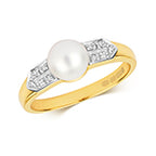 9ct Yellow Gold Diamond and Pearl Dress Ring 0.03 CT