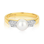 9ct Yellow Gold Diamond and Pearl Dress Ring 0.03 CT
