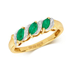 9ct Yellow Gold Emerald and Diamond Dress Ring 0.350+0.020 CT