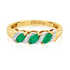 9ct Yellow Gold Emerald and Diamond Dress Ring 0.350+0.020 CT