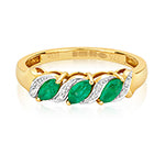 9ct Yellow Gold Emerald and Diamond Dress Ring 0.350+0.020 CT