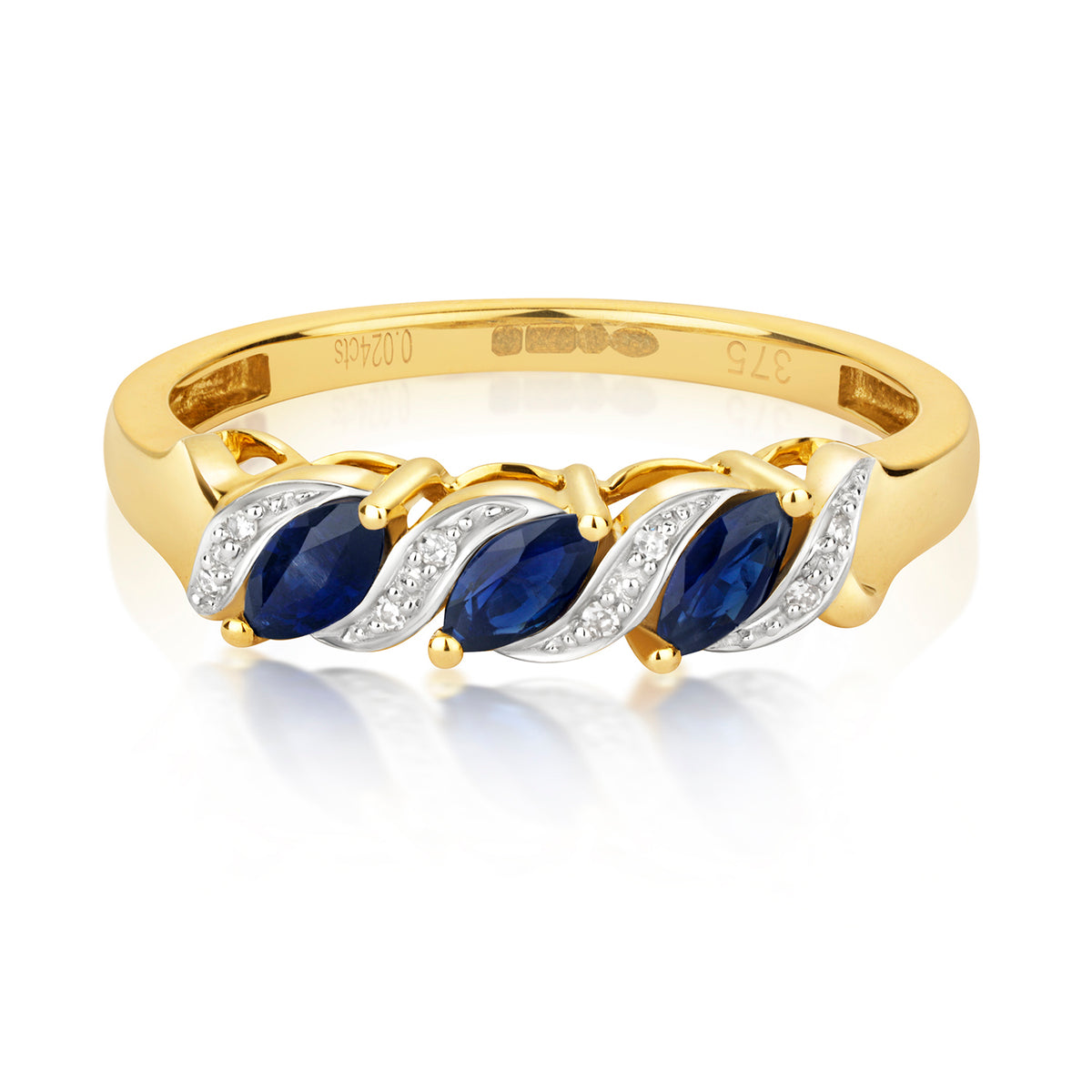 9ct Yellow Gold Sapphire and Diamond Dress Ring 0.450+0.020 CT