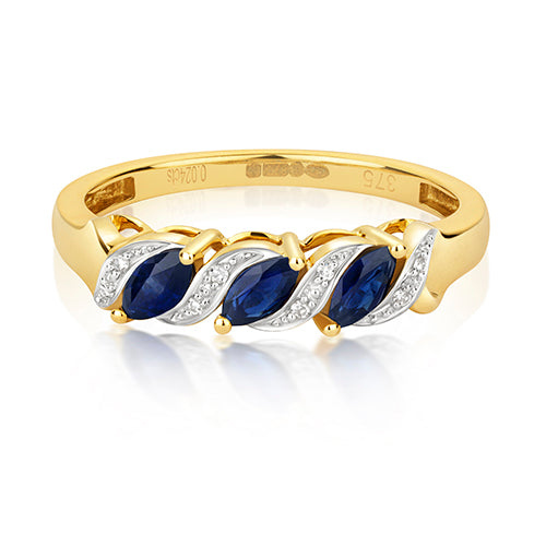 9ct Yellow Gold Sapphire and Diamond Dress Ring 0.450+0.020 CT