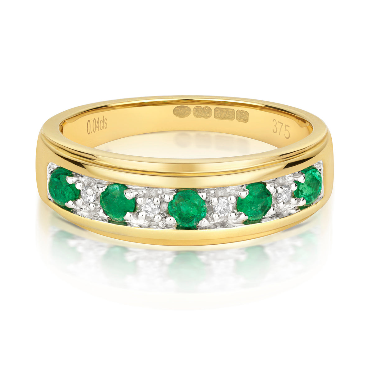 9ct Yellow Gold Emerald and Diamond Eternity Ring 0.44 CT