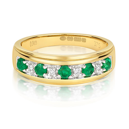 9ct Yellow Gold Emerald and Diamond Eternity Ring 0.44 CT