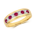 Modrwy Ddiwni Aur Melyn 9ct gyda Rhuddem a Diemwnt 0.47 CT