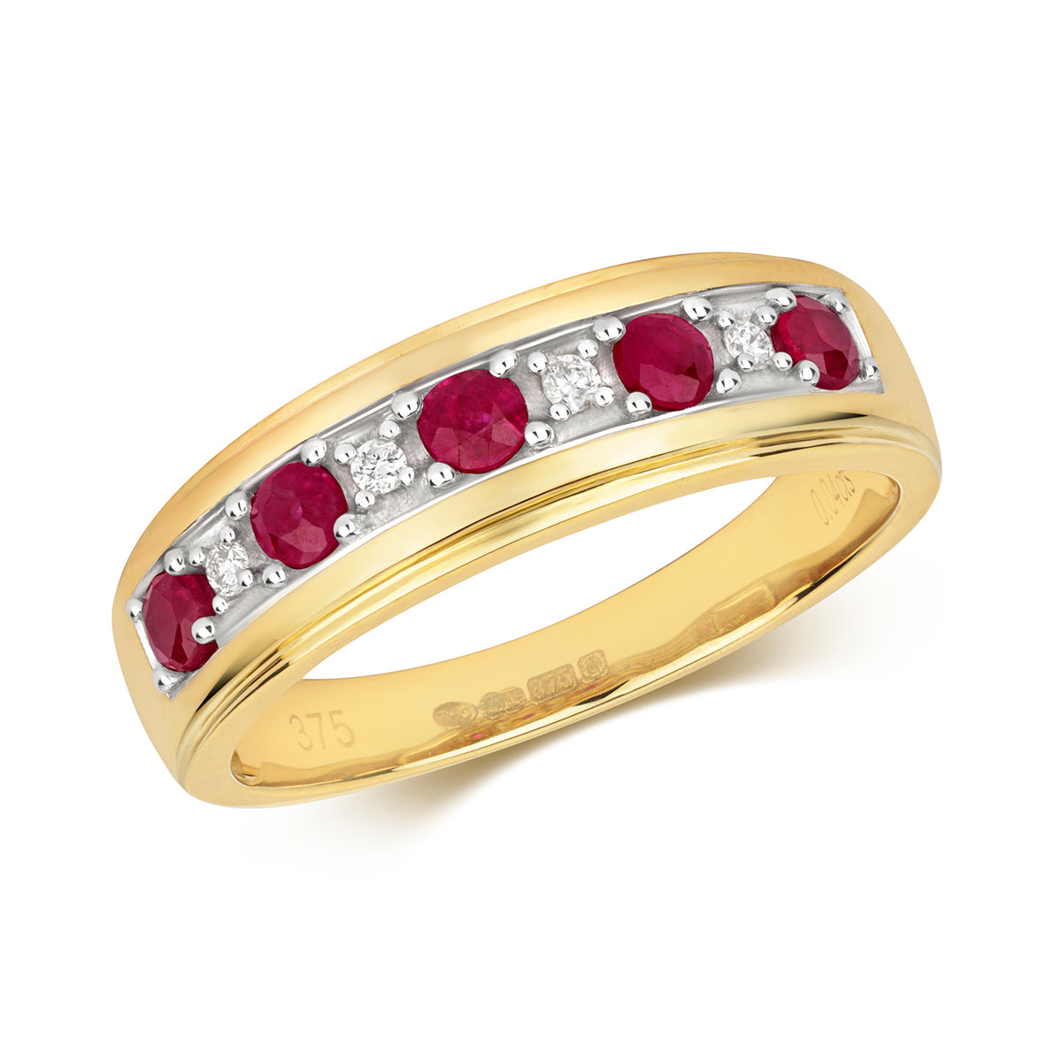 Modrwy Ddiwni Aur Melyn 9ct gyda Rhuddem a Diemwnt 0.47 CT