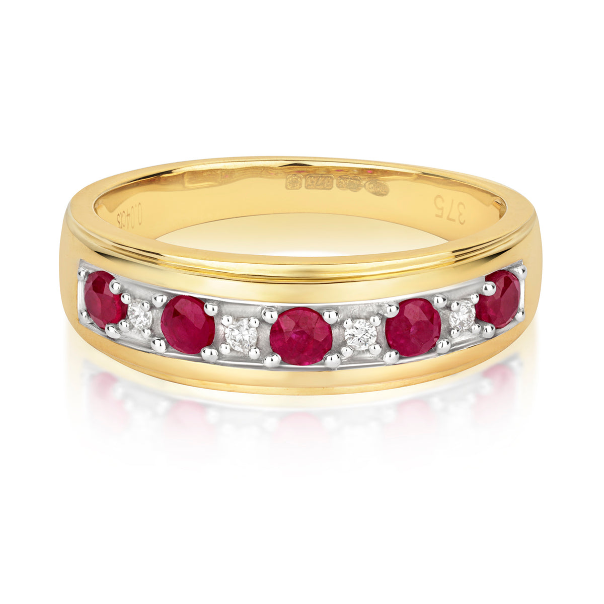 Modrwy Ddiwni Aur Melyn 9ct gyda Rhuddem a Diemwnt 0.47 CT