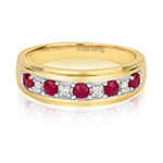 Modrwy Ddiwni Aur Melyn 9ct gyda Rhuddem a Diemwnt 0.47 CT
