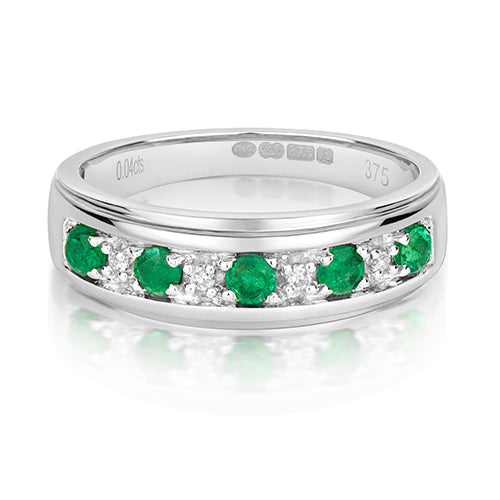 9ct White Gold Emerald and Diamond Eternity Ring 0.44 CT