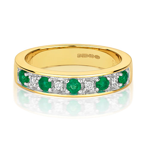 9ct Yellow Gold Emerald and Diamond Eternity Ring 0.41 CT
