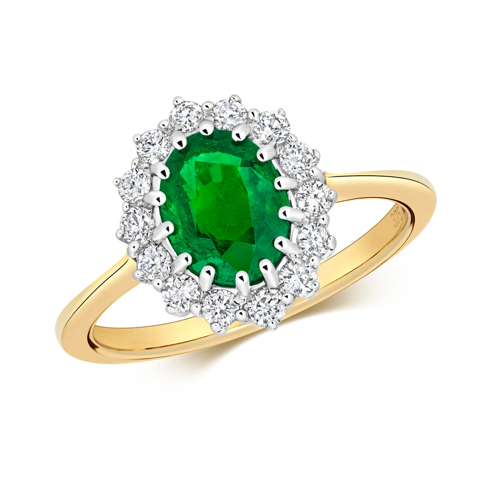 9ct Yellow Gold Emerald and Diamond Engagement Ring 1.250+0.350 CT