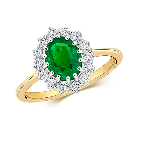 9ct Yellow Gold Emerald and Diamond Engagement Ring 1.250+0.350 CT