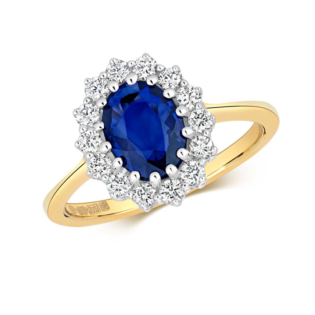 9ct Yellow Gold Sapphire and Diamond Engagement Ring 1.450+0.350 CT