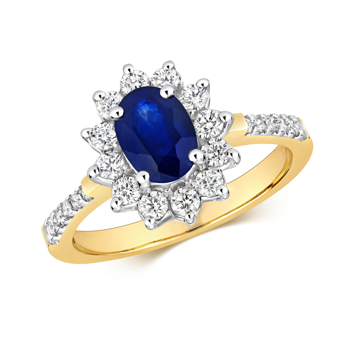 9ct Yellow Gold Sapphire and Diamond Engagement Ring 0.970+0.500 CT