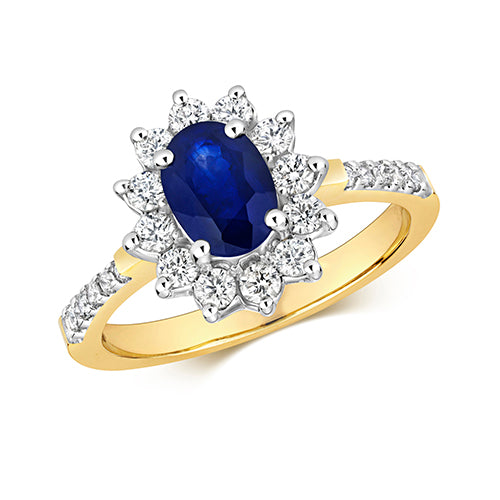 9ct Yellow Gold Sapphire and Diamond Engagement Ring 0.970+0.500 CT