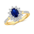 9ct Yellow Gold Sapphire and Diamond Engagement Ring 0.970+0.500 CT