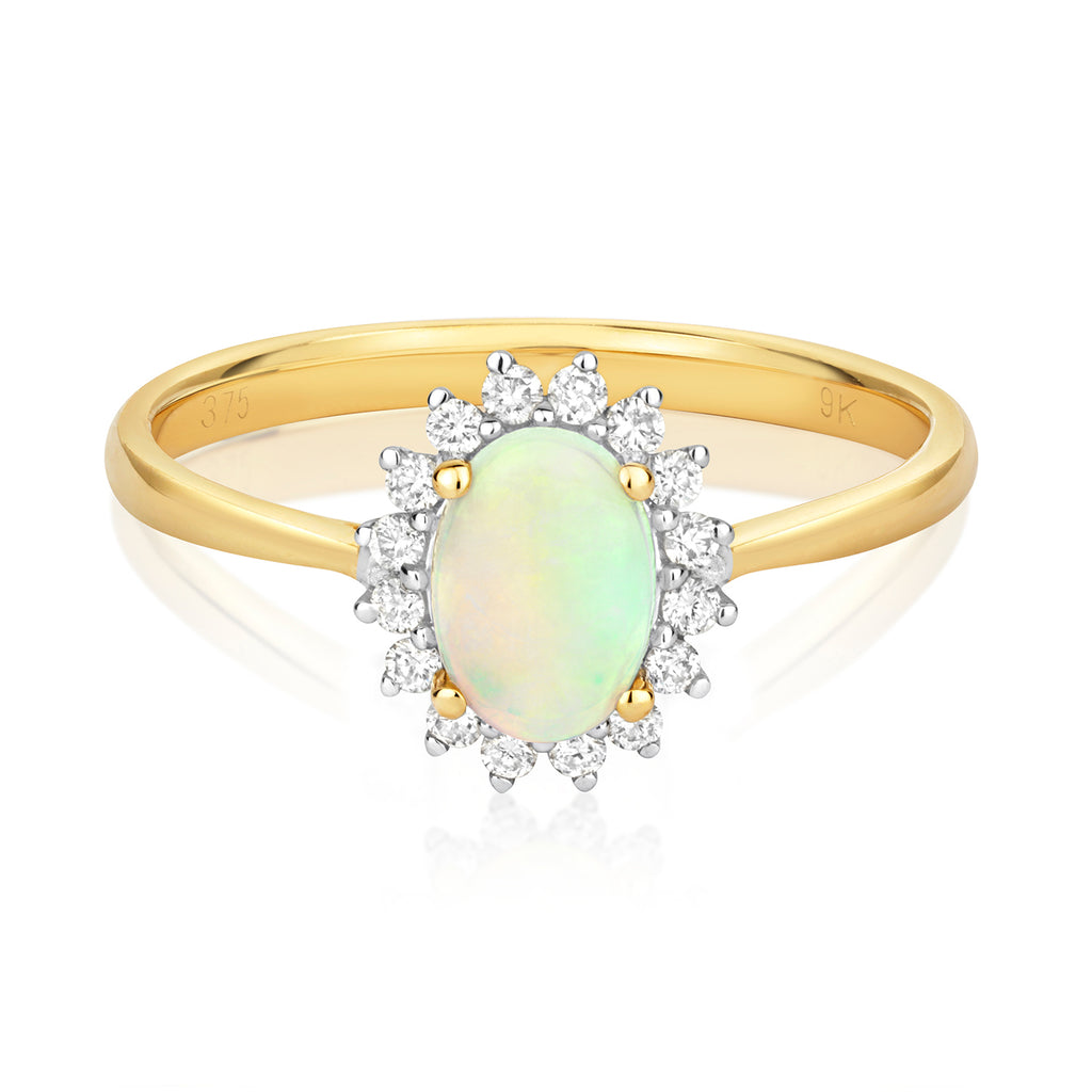 9ct Yellow Gold Opal and Diamond Dress Ring 0.460+0.140 CT