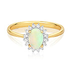 9ct Yellow Gold Opal and Diamond Dress Ring 0.460+0.140 CT