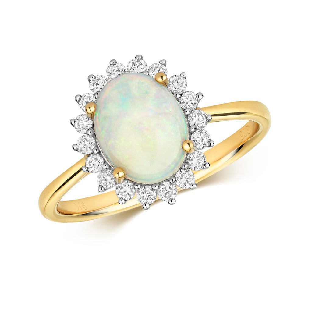 9ct Yellow Gold Opal and Diamond Dress Ring 1.100+0.260 CT