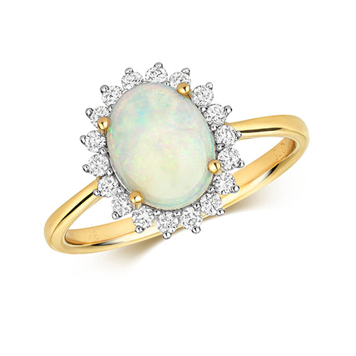 9ct Yellow Gold Opal and Diamond Dress Ring 1.100+0.260 CT