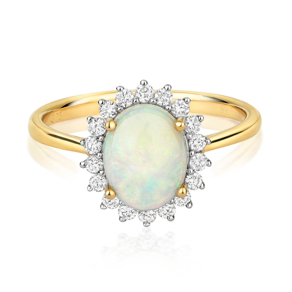 9ct Yellow Gold Opal and Diamond Dress Ring 1.100+0.260 CT