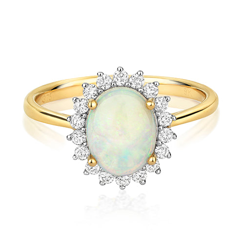 9ct Yellow Gold Opal and Diamond Dress Ring 1.100+0.260 CT