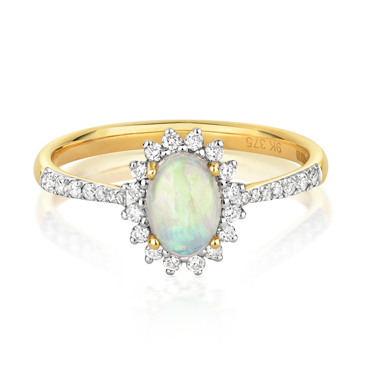 9ct Yellow Gold Opal and Diamond Dress Ring 0.460+0.240 CT