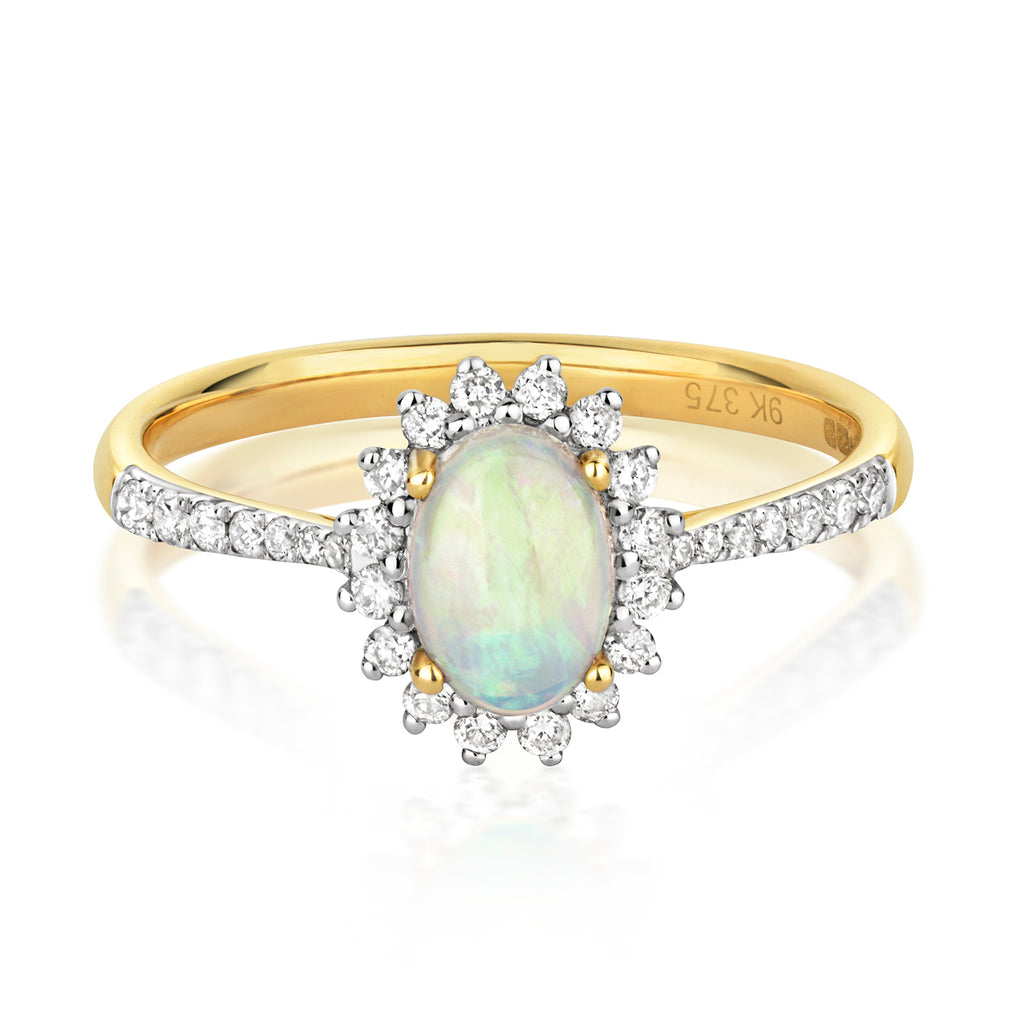 9ct Yellow Gold Opal and Diamond Dress Ring 0.460+0.240 CT